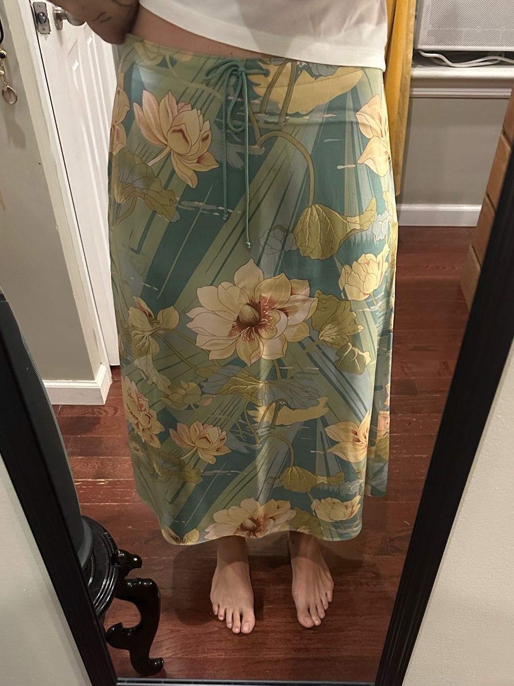 Silk Tommy Bahama Sage Green Floral Maxi Skirt with Yellow Lotus Print - Picture 2 of 4